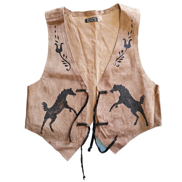 Thistle Hills Trading Co. Jackets & Blazers - Thistle Hills Handmade Montana Leather Vest Hand Painted Horse Western USA Men S